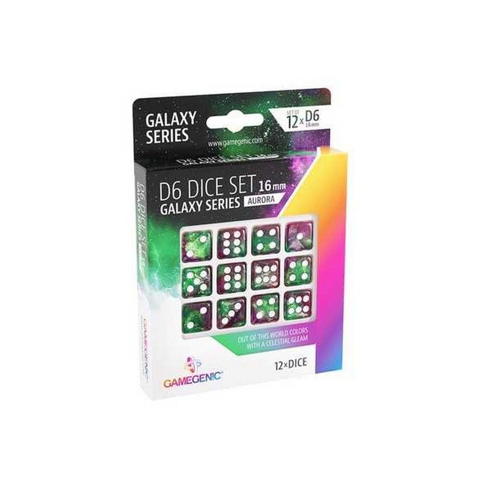 Gamegenic: Galaxy Series - Aurora - D6 Dice Set 16 mm (12 pcs) Green / Purple